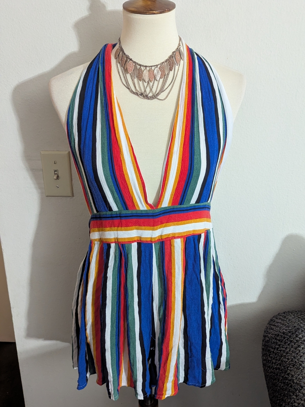 PLT Rainbow Striped Halter Romper Playsuit Sz 12